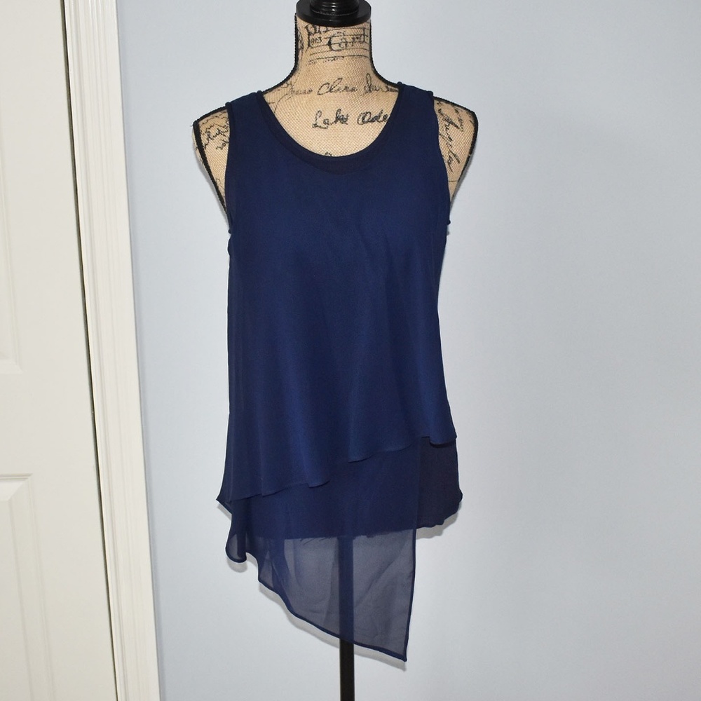 Brand New w/Tags Bebe Shiffon Navy Blouse sz M